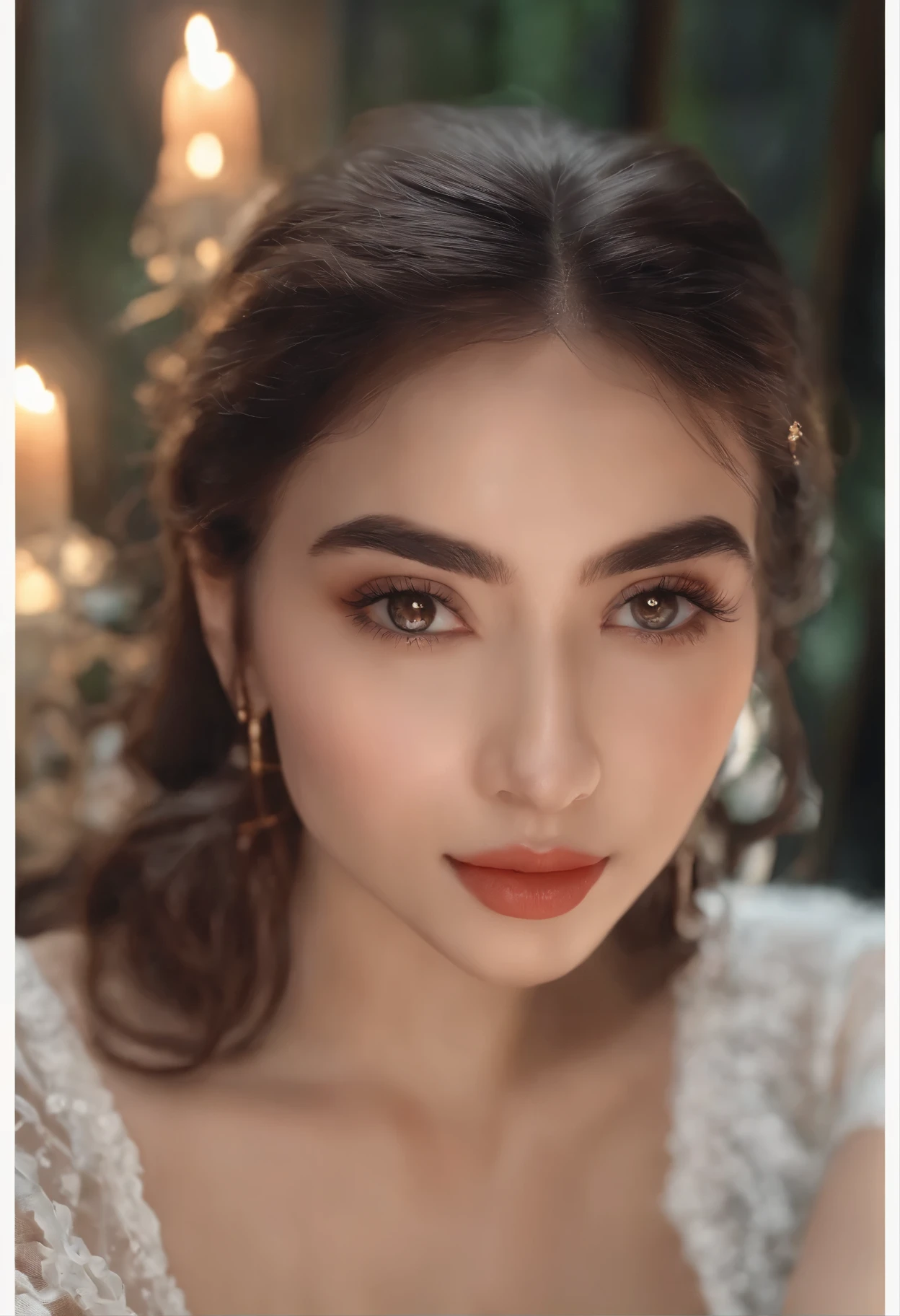 Leila, Genshin Impact, Selfie, Mood lighting, High resolution, Extremely detailed description, Beautiful and delicate eyes, Beautiful and delicate lips, Long eyelashes, Simple background, portrait, Intense shades. Leila (Genshin Impact)