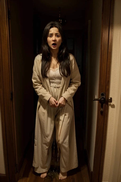 Sees the ghost in haunted house caused peeing herself