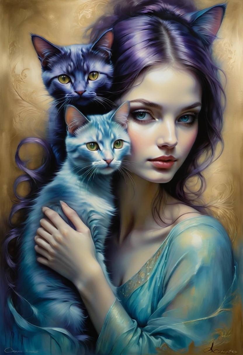 Girl with Cat, by Dorina Costras, best quality, masterpiece, very aesthetic, perfect composition, intricate details, ultra-detailed