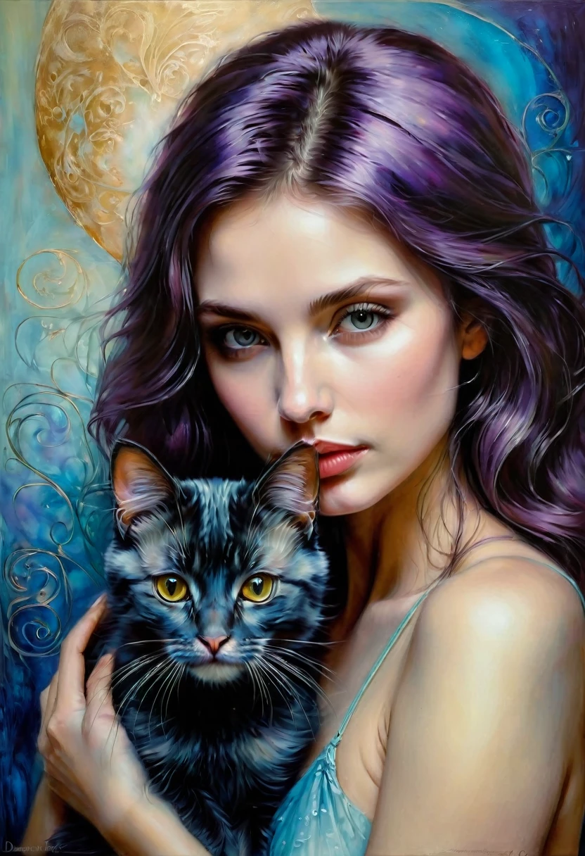Girl with Cat, by Dorina Costras, best quality, masterpiece, very aesthetic, perfect composition, intricate details, ultra-detailed