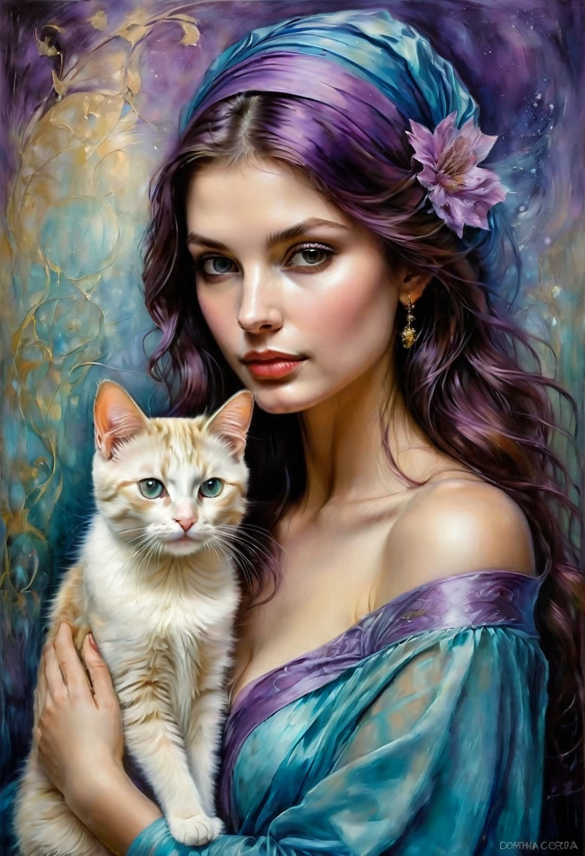 Girl with Cat, by Dorina Costras, best quality, masterpiece, very aesthetic, perfect composition, intricate details, ultra-detailed
