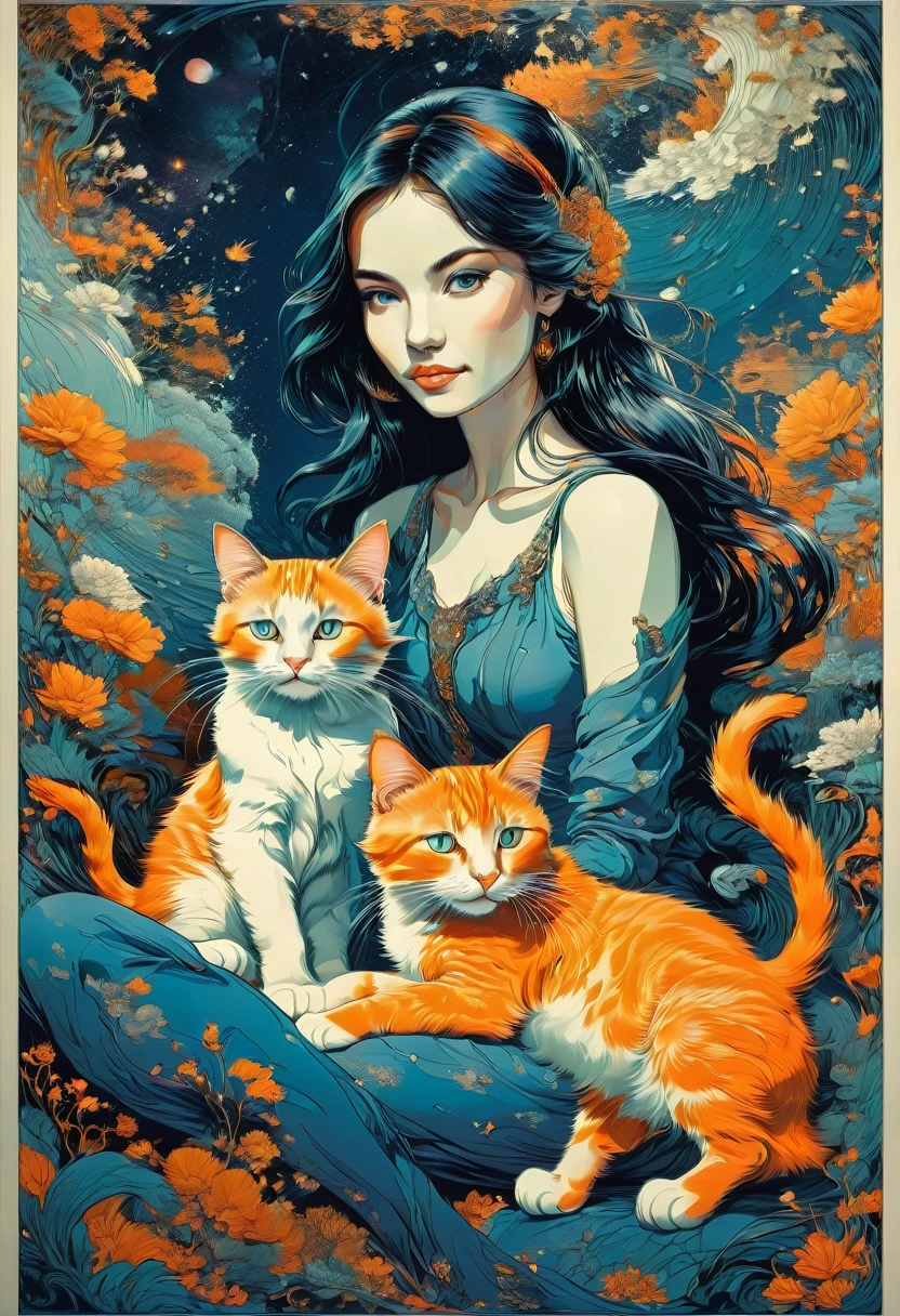 Girl with Cat, by Kilian Eng, best quality, masterpiece, very aesthetic, perfect composition, intricate details, ultra-detailed