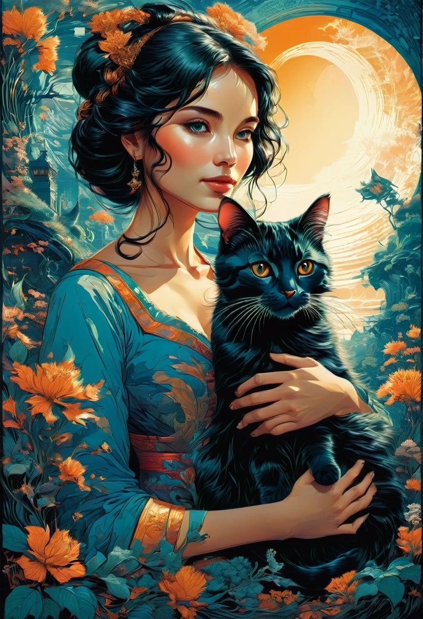Girl with Cat, by Kilian Eng, best quality, masterpiece, very aesthetic, perfect composition, intricate details, ultra-detailed