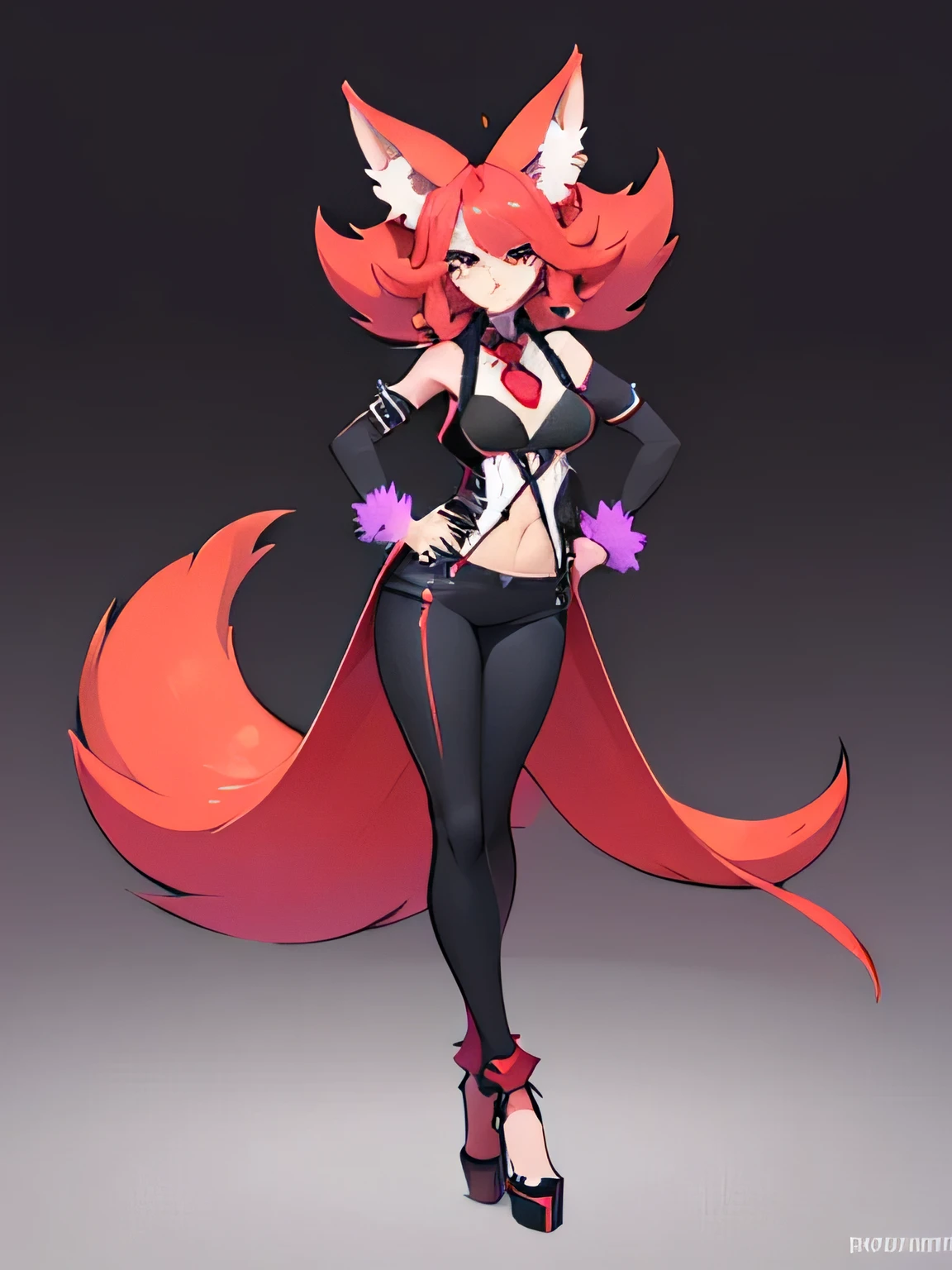 Una chica delphox con ropa estilo pokefuturista, y poses sexys