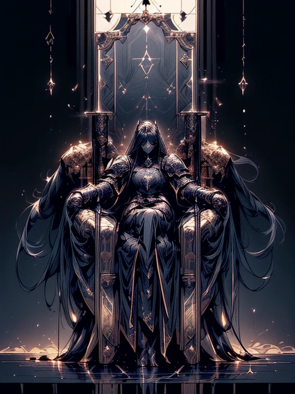 Design a layout showcase Gaming character, (1girl). Black+Gold clothes, opulent and dark, ((showcase weapon:1.4)), cursed blade, (masterpiece:1.2), (best quality), 4k, ultra-detailed, (Step by step design, layout art:1.5), (gloomy lighting, cursed atmosphere), dark knight, ((cursed gloves)), (((revealing armor:1.3))), dark vambraces, cursed boots, (((full_body_shot:1.4)))
