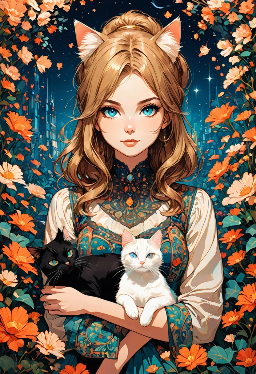 Girl with Cat, by Alena Aenami, best quality, masterpiece, very aesthetic, perfect composition, intricate details, ultra-detailed