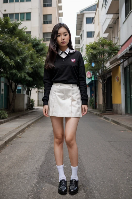 Asian girl, uniform, long legs.