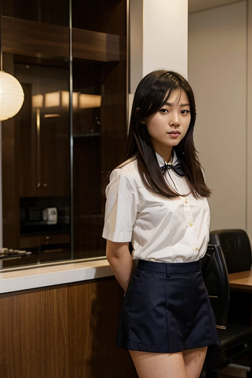 Asian girl, uniform, long legs.