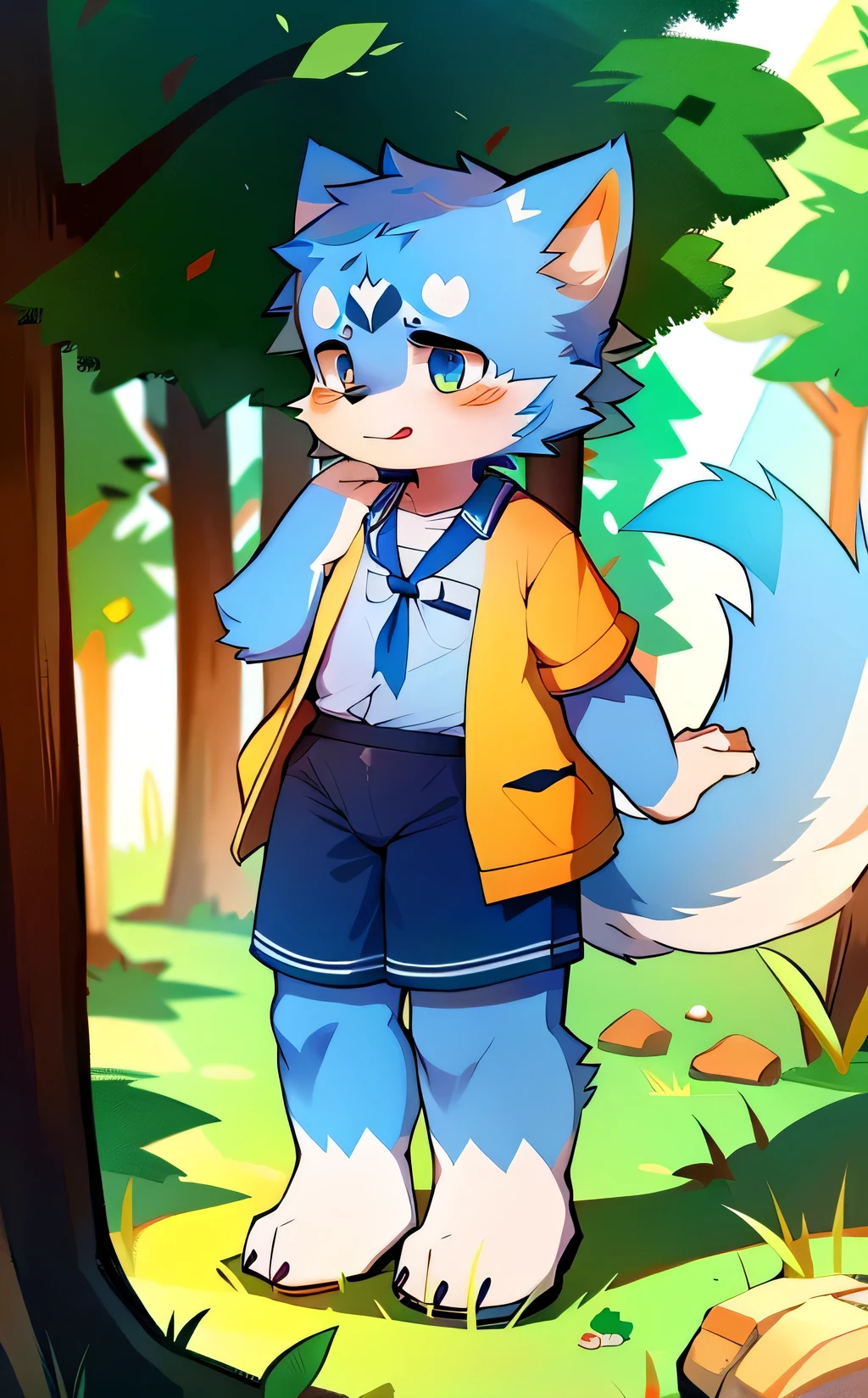 Blue fur, Canine, fox motif, boy, uniform, adult