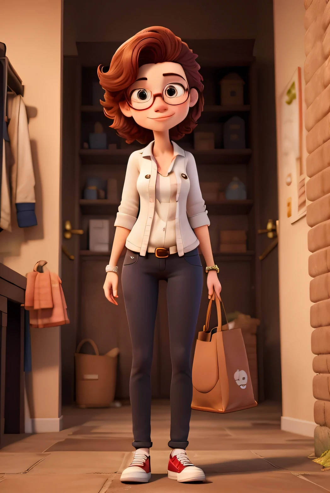 Personagem animado para loja virtual, feminino, fofo, carismatica, Desenho animado, fundo branco, roupas empresaria, imagem com qualidade, luz boa