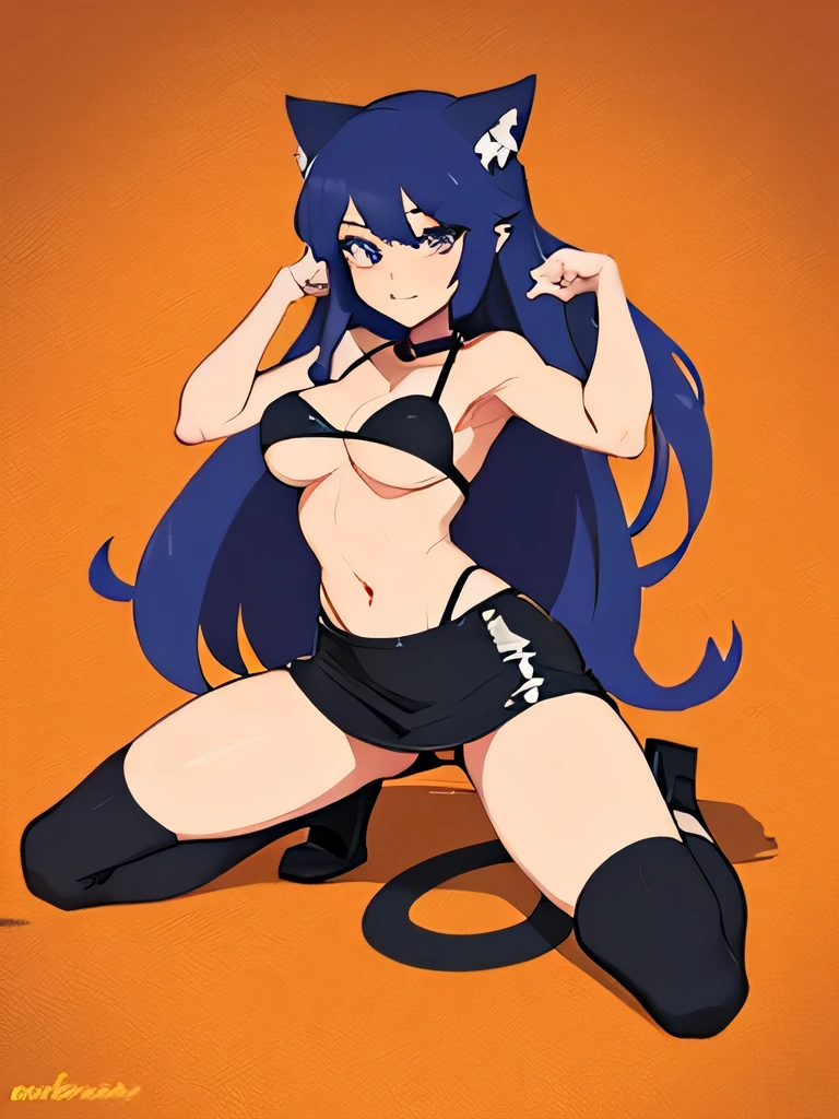 Una chica meowscarada con ropa estilo pokefuturista, y poses sexys
