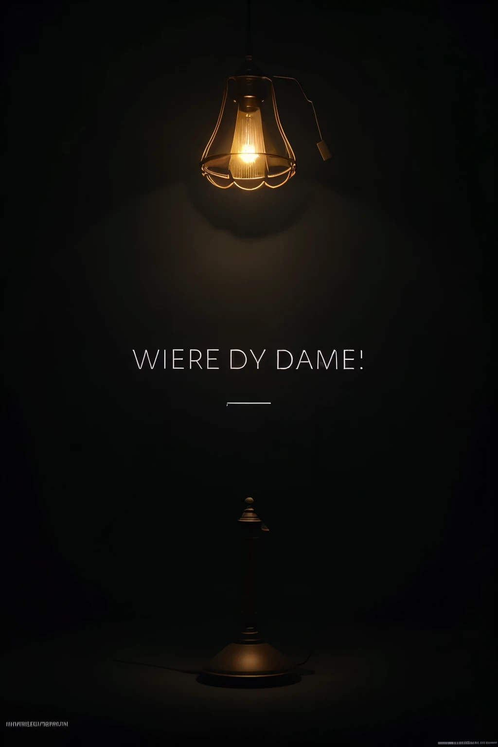 Make a dark theme wallpaper which contains a lamp and there shad of lamp light write Welcome to M9'World