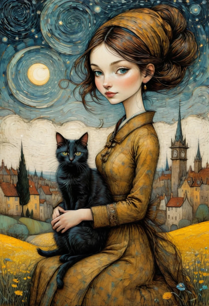 Girl with Cat, by Sam_Toft, best quality, masterpiece, very aesthetic, perfect composition, intricate details, ultra-detailed