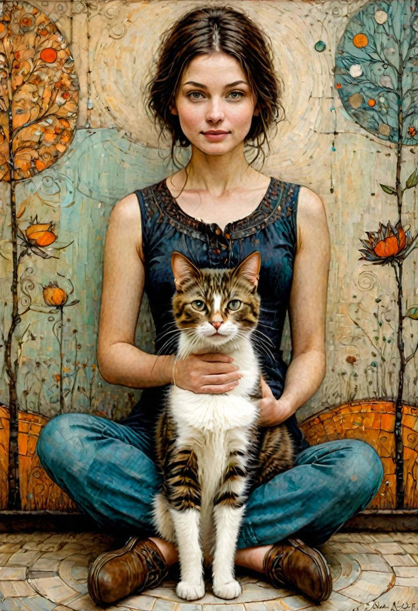 Girl with Cat, by Sam_Toft, best quality, masterpiece, very aesthetic, perfect composition, intricate details, ultra-detailed