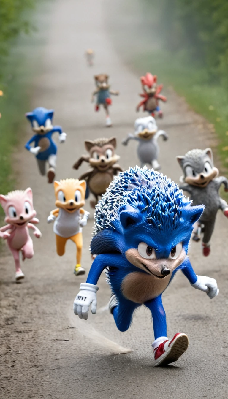 Sonic the Hedgehog running with his friends