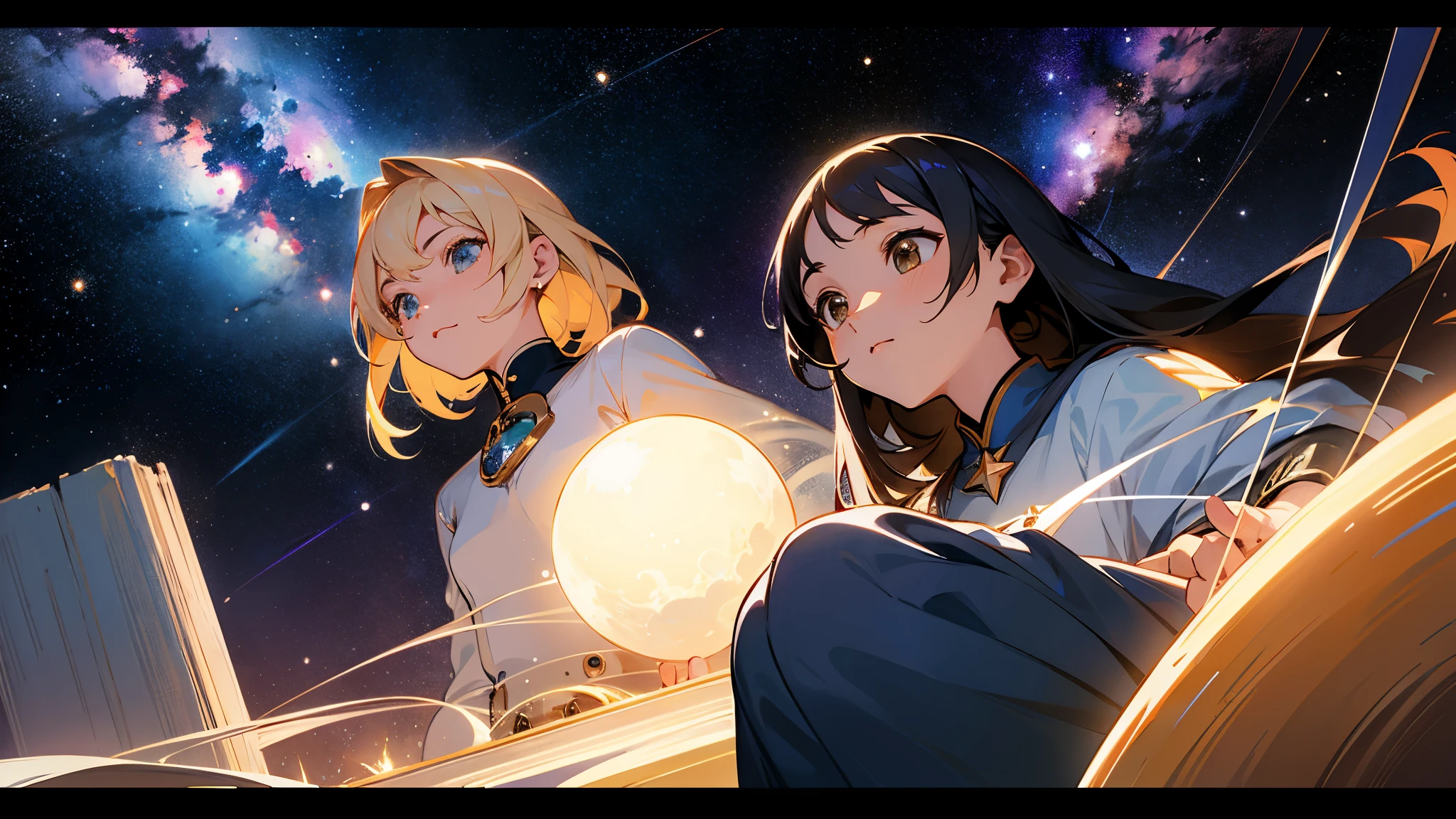 (masterpiece、Best Quality: 1.2)、Provocative composition、Low - Angle、From below、Look Up、Cinematic Anime、universe、universe、milky way、Cosmos、惑star、star、universe飛行士、whole body、Super detailed、Beautiful Face、Fine grain、Anime clips of three girls floating in great detail、Correct Anatomy、Incredible Absades