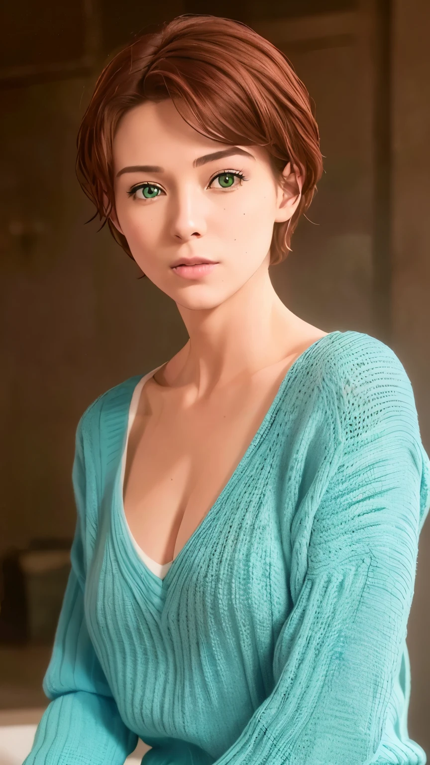 1girl, 2boys, masterpiece, highres, upper body, short hair, green eyes, blue sweater, sensual, erotic, intimate, passionate, romantic, artistic, beautifully detailed, photorealistic, (best quality,4k,8k,highres,masterpiece:1.2),ultra-detailed,(realistic,photorealistic,photo-realistic:1.37)