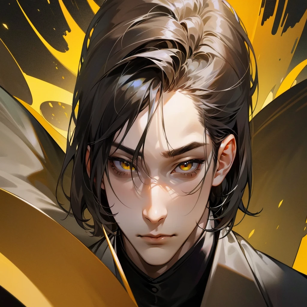 high quality, detailed
,young man,27years old, masterpiece, detailed eyes, hyper detailed, best quality, 4K UHD, ultra detailed, super detail,black haircut,quiet long,yellow eyes , quiet expression face,sharp eyes,black clothes,high resolutions