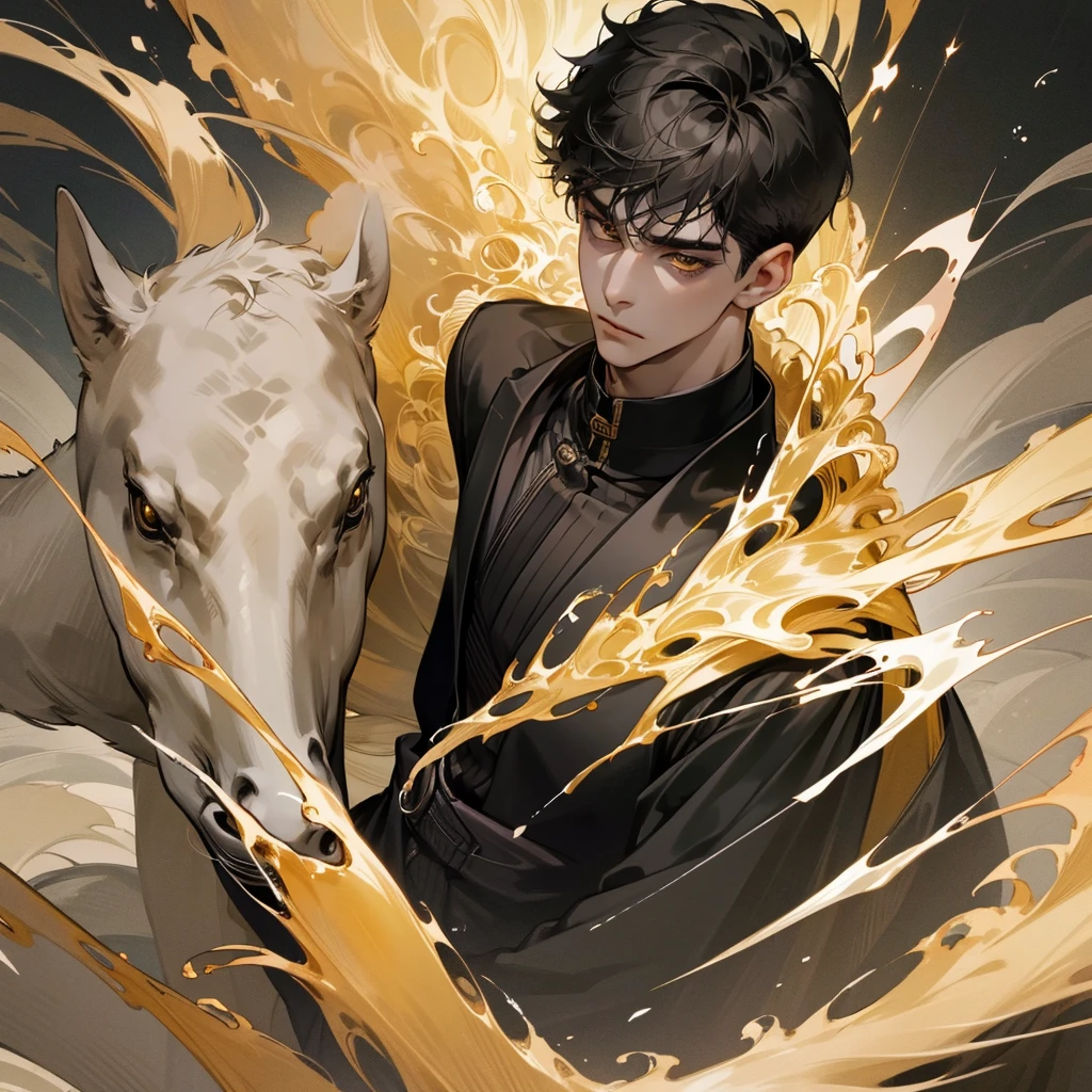 high quality, detailed
,young man,27years old, masterpiece, detailed eyes, hyper detailed, best quality, 4K UHD, ultra detailed, super detail,black haircut,quiet long,yellow eyes , quiet expression face,sharp eyes,black clothes,high resolutions