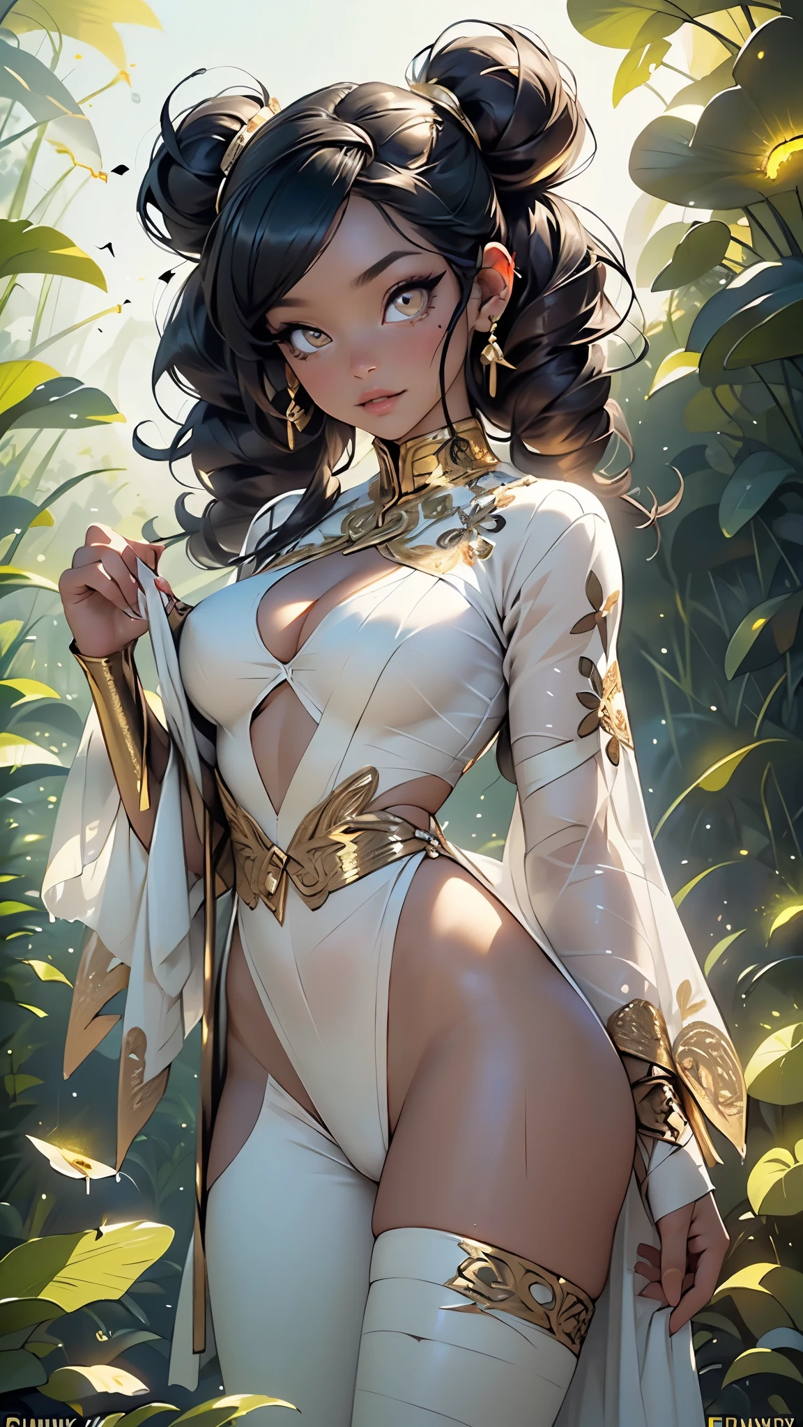 1female,32years old,huge-breasted ,Pornographic exposure, 独奏,(Background with:bamboo forrest,lotuses,lotus flower,exteriors,) She has short black hair,bobo head,Sweat profusely,drenched all over the body,seen from the front, hair straight, mostly cloudy sky,(((tmasterpiece),(Very detailed CG unity 8K wallpaper),best qualtiy,cinmatic lighting,detailed back ground,beatiful detailed eyes,Bright pupils,Black eyes,(Very fine and beautiful),(Beautiful and detailed eye description),ultra - detailed,tmasterpiece,)),facing at camera,A high resolution,ultra - detailed),,revealing breasts,Bare genitalia, Bulge,legs are open,Raised sexy,Camel toes,Flushed complexion,Open-mouthed,frontage,White floral headband,Gold Saint Seiya,Supergirl,elementary student(Wearing:Black transparent apron,Filigree embroidery,fullnude,with no underpants,Iron Man uniform,cyber punk style)