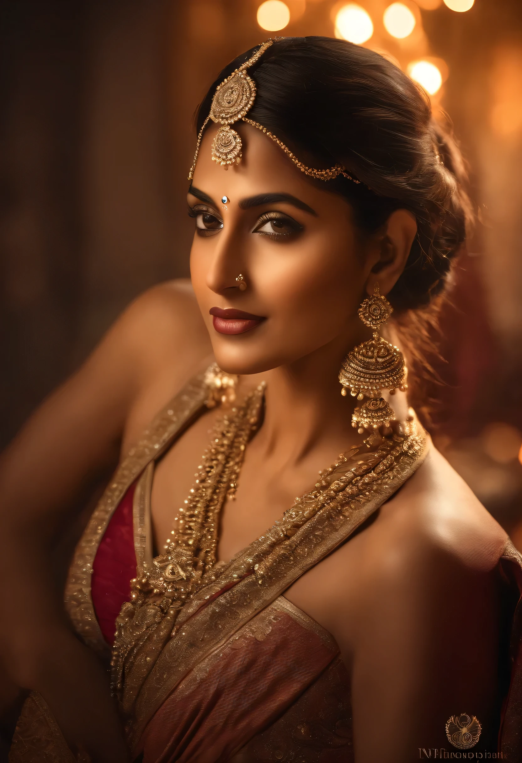 retrato de um Bollywood glamouroso (Mulher indiana:1.4) Modelo, peitos expostos, kkw-ph1 (1 garota, (escuro, escuroness), cinematic lighting) BREAK fotorrealista, assimetria, (corpo todo), Obra de arte, HDR, melhor qualidade, poros da pele, detalhado face_e_Olhos, realistic human hes, detalhado, central page, 8K, ((RGB, Historic, heritage, ancestral), historiador), Indian Historic site, ancestral ruins, cultural heritage, lora:Historical JourneyV2:0.8) BREAK fotorrealista, Historic exploration, HDR, melhor qualidade, delving into India's rich past."