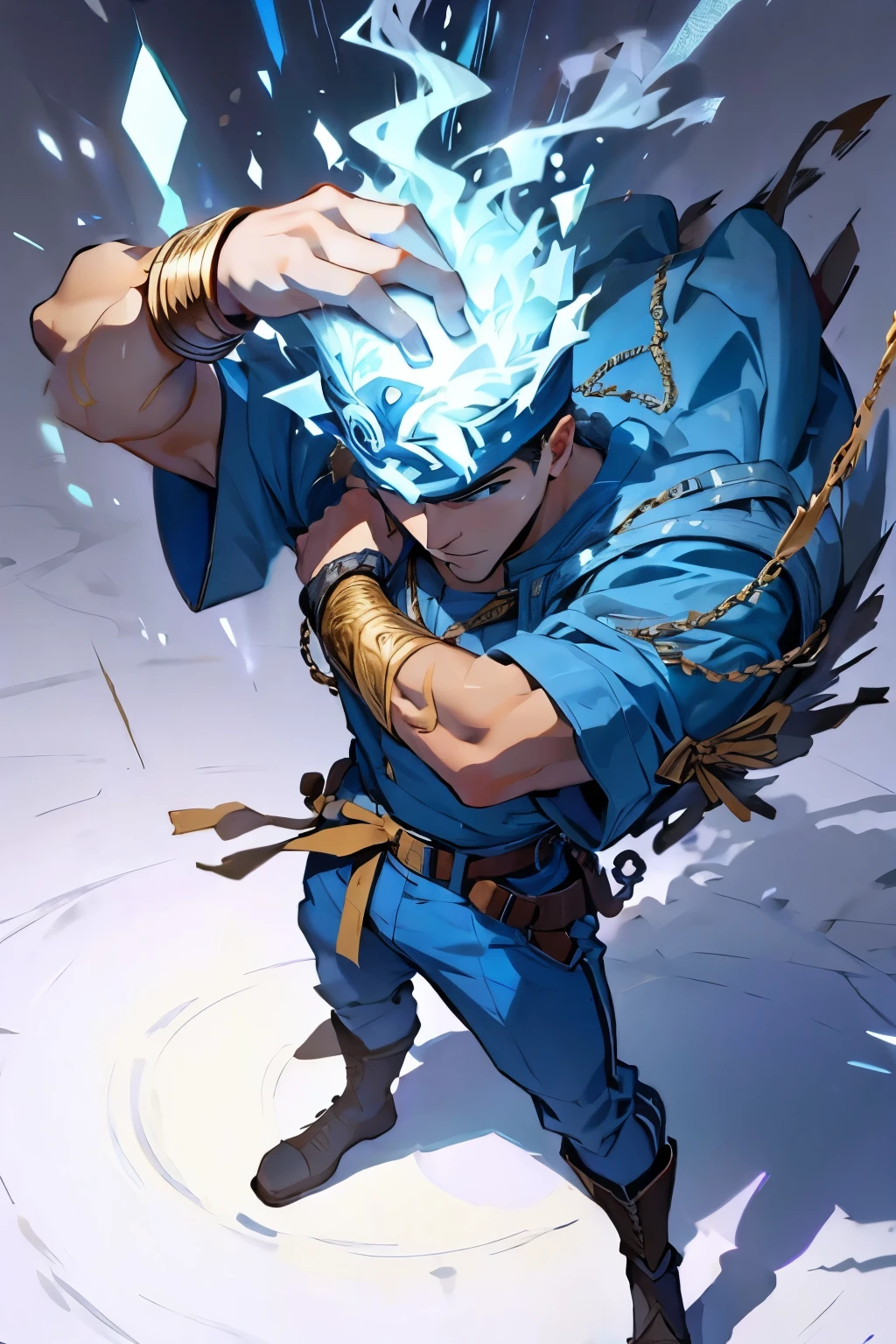 Akira is a cunning ninja with blue hair and bright eyes. He wears a navy blue kimono with silver accents, symbolizing his control over the elements. His suit is practical and functional, allowing for agile movements.
Powers: Akira is a master of the elements. He has the ability to control fire, water, earth and air. He can conjure burning flames, create devastating water spheres, manipulate rocks for defense, and even. Dynamic pose, animated pose. Cinematic, ultra detailed, ultra artistic, ultra cinematic, 8K, perfect resolution.