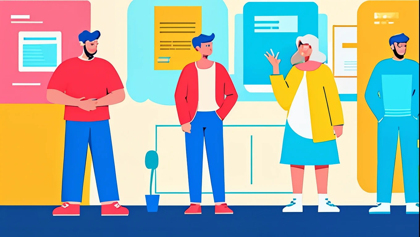  A group people talking each other bem próximo, full body , High quality, high-definition,  bright color scheme ,colorful illustrationseditorial illustrations in pastel, James Gillard's style, flat style illustrations, digital style illustrations, magazine illustrations in modern style!