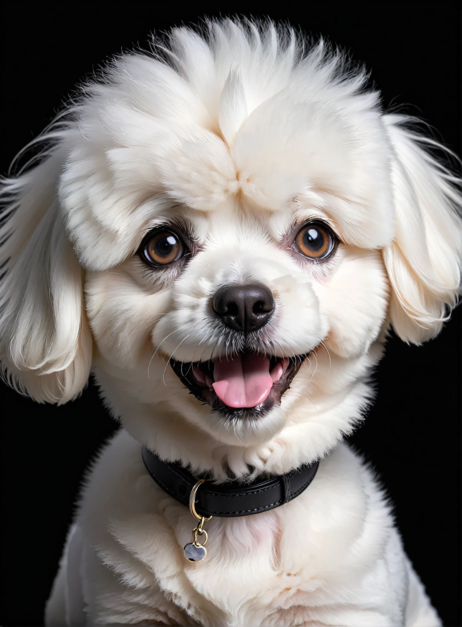Bichon,black background,Head close-up,Smooth hair,Cute expressions