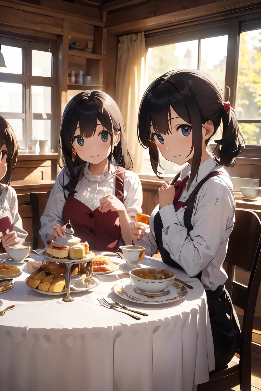 girls table tea time indoor windows