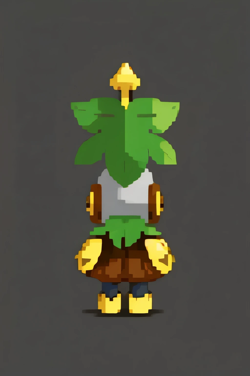 Small and cute Pokémon,we see him from behind, resembling a plant knight. He has a body covered in metal leaves and carries a sword made of vines and brambles.