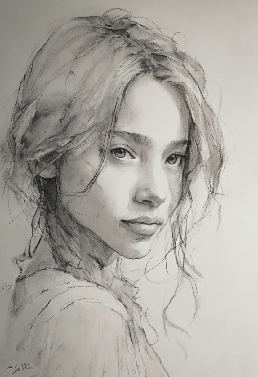 (highest quality, High resolution, masterpiece:1.2), Super detailed, actual:1.37, Black ink sketch, smooth lines, Expressive facial expressions and gestures, simple background, Emphasis on light and shadow and spatial perception, Plenty of negative space, young girl.Ink Portrait,smooth lines,Expressive facial features,Subtle emotions,Ink strength comparison,simple background,Emphasis on light and shadow,wide々It was,Plenty of negative space,peaceful atmosphere,peaceful atmosphere,feels like a dream,Delicate yet fascinating details,pastel colour,Calm and introspective,An elegant gesture,Gentle movements,Calm and innocent,Elegant Whisper,quiet and elegant,shining,sublime beauty,Vector illustration,black and white,Natural and Organic,Nourish、Calming the mind,Sublime simplicity,fantastic charm.