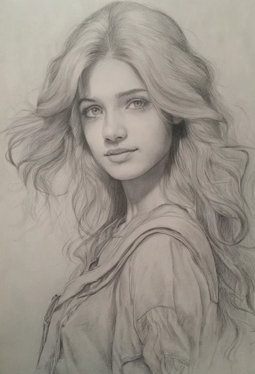 Pencil drawing, A beautiful girl,