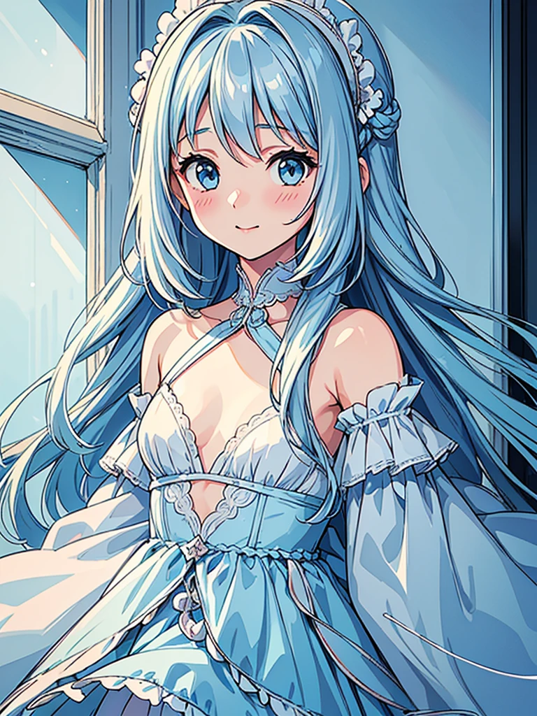 masterpiece, best quality, extremely detailed, (illustration, official art:1.1), 1 girl ,(((( light blue long hair)))), ,(((( light blue long hair)))),light blue hair, ,, long hair ((blush)) , cute face, big eyes, masterpiece, best quality,(((((a very delicate and beautiful girl))))),Amazing,beautiful detailed eyes,blunt bangs((((little delicate girl)))),tareme(true beautiful:1.2), sense of depth,dynamic angle,,,, affectionate smile, (true beautiful:1.2),,(tiny 1girl model:1.2),)(flat chest), (((masterpiece))), (((best quality))), (((ultra detailed))), absurdres, highres,A large number of cats are flocking to a girl in junior high school、The girl looks confused but happy、