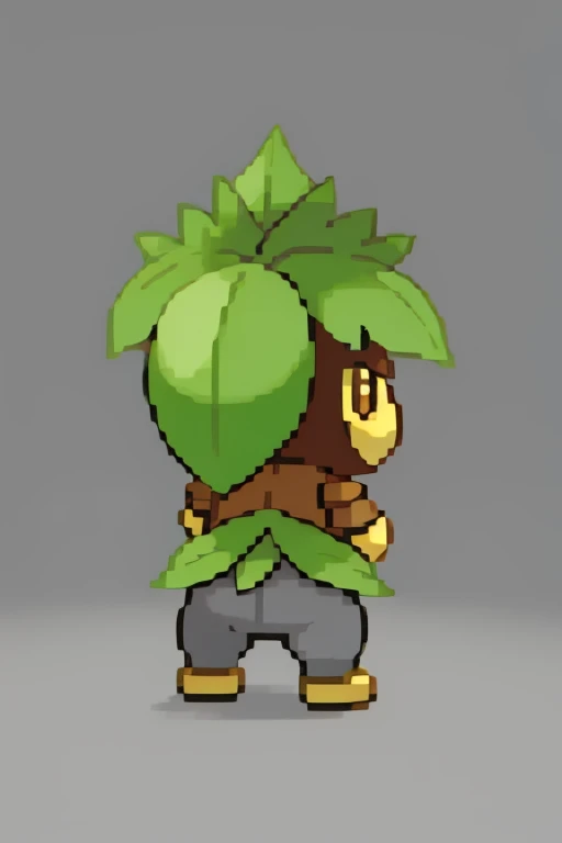 Small and cute Pokémon,we see him from behind, resembling a plant knight. He has a body covered in metal leaves and carries a sword made of vines and brambles.