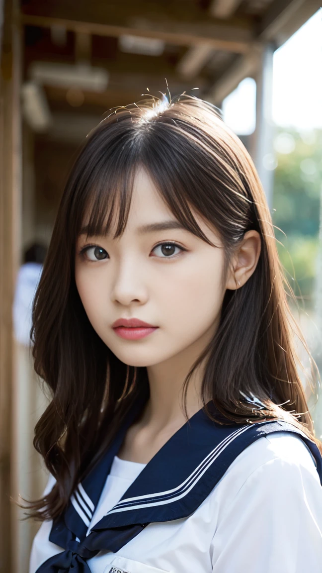beautiful girl, (highest quality:1.4), (Very detailed), (Very detailed美しい顔), Look forward, 日本のSailor suit, Great face and eyes, iris,Medium Hair, Black Hair, (Sailor suit, school uniform:1.2), Short sleeve,Smooth, Highly detailed CG composite 8k wallpaper, High-resolution RAW color photos, Professional photography, Light, BackLight, dream-like, impressive, Written boundary depth、Japanese Classroom、