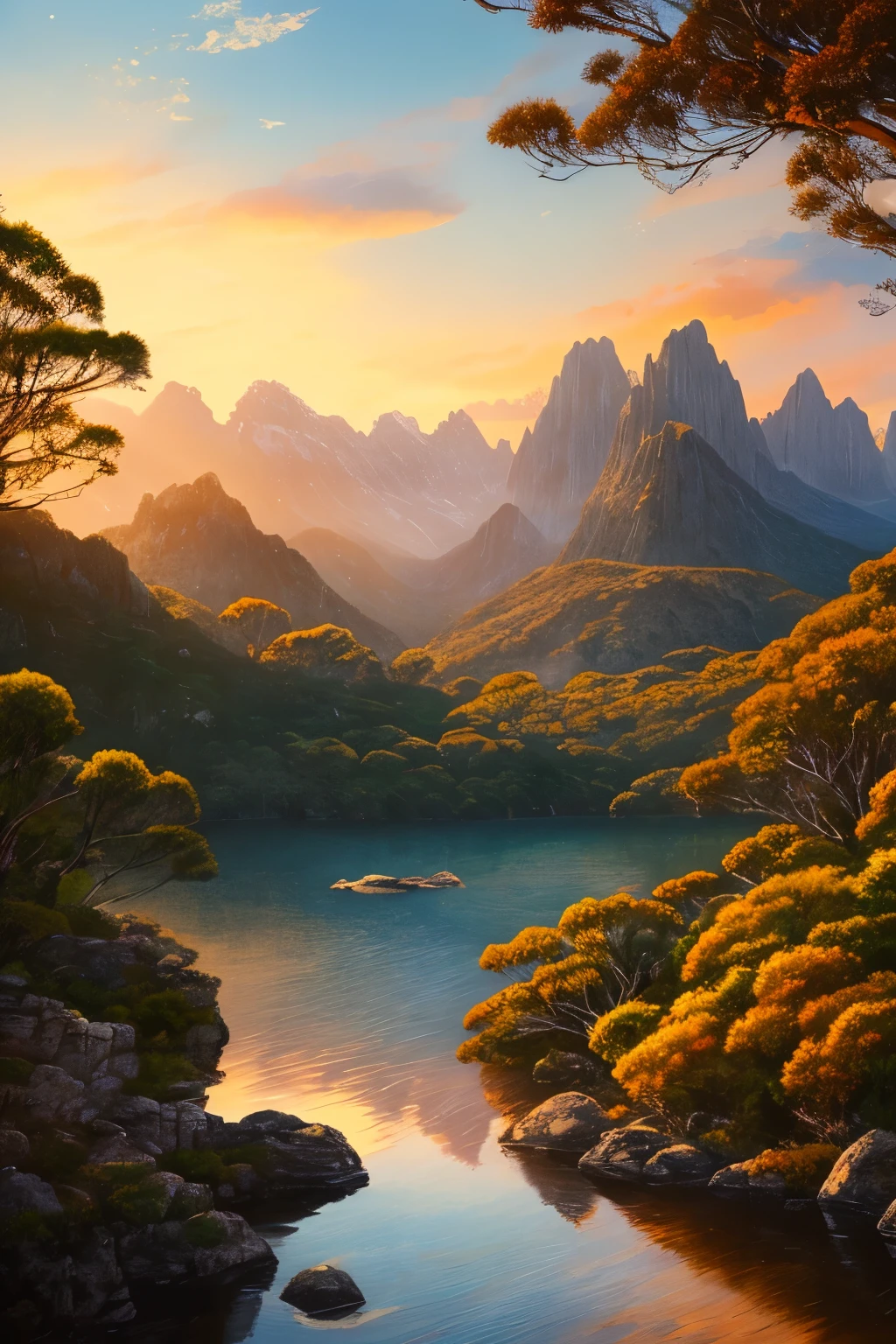 A highly detailed anime illustration, Tasmania Cradle Mountain
landscape,
vintage, dreamy, drawing, trending on artstation, UHD, (((by Quentin de Warren))):1.8, atmosphere, luminosity