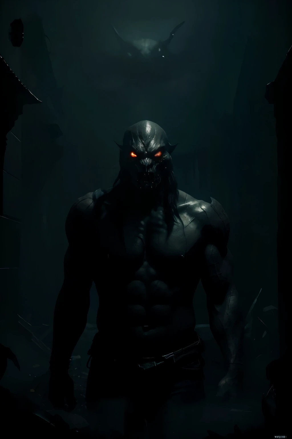 A terrifying ancient video game monster, creature, dark fantasy, cinematic lighting, dramatic shadows, chiaroscuro, volumetric fog, highly detailed, 8k, hyper realistic, unreal engine, concept art style, dark moody colors, horror vibes