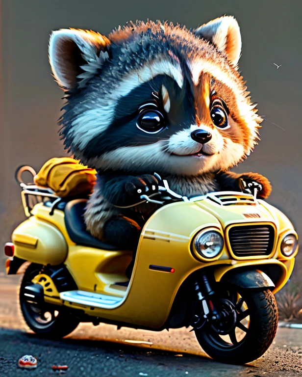 The best image quality、"cute Create a living masterpiece. raccoon stuffed, high detail, in 8K、The best image quality,(((cute)))He sticks his face out from the middle of a tire, with his front paw exposed in the air with black nails, second person perspective.