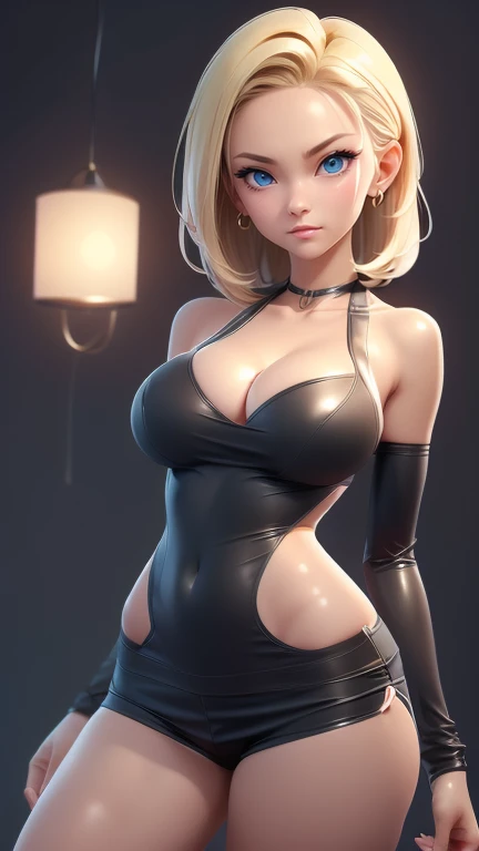 (((完美number,number,Solitary, (((SS,hoodie,hood, shorts, Umbilical cord,hood down,))),(((and 18, Robot 18, Blonde Hair, blue eyes, short hair, ))),((masterpiece)),high resolution, ((Best quality at best)),masterpiece,quality,Best quality,((( Exquisite facial features,looking at the audience,There is light in the eyes,(((angry,Serious))),))),型number:1.7))),(((light and shadow,(((Large Breasts、Breast sagging、Low-cut,Cleavage,Wide hips,)))((Long legs))))),(((Looking at the camera,black background,)))