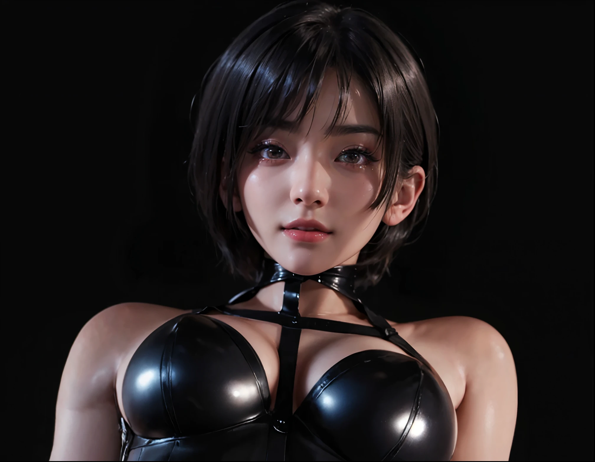 (masterpiece), (best quality), (ultra-detailed), (nsfw:1.5),(realistic, photo-realistic:1.2),1girl,beauty,collar,Gal Makeup,Japanese Goddess, Glowing Skin,Gorgeous Japanese Model,short hair,bondage,smile