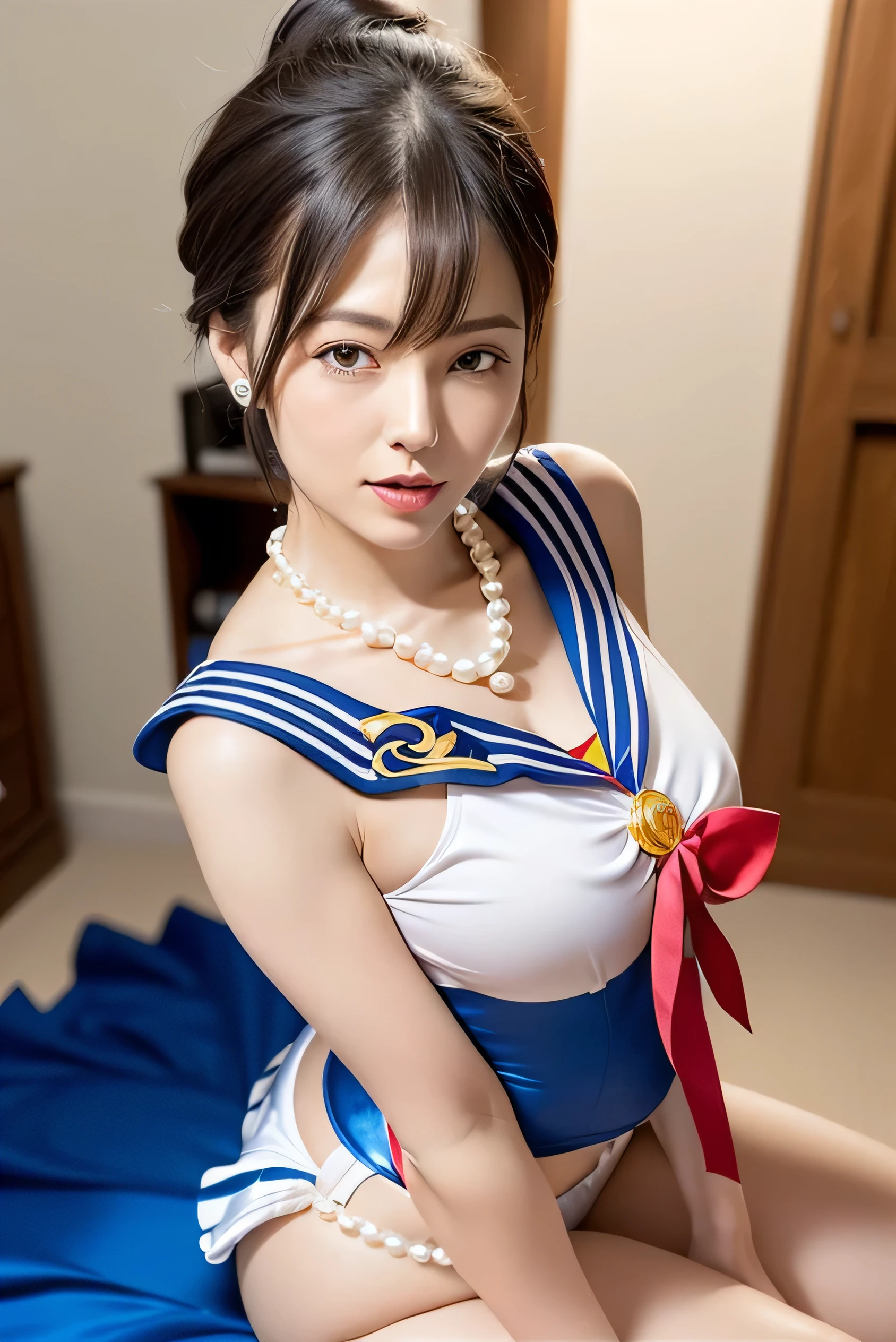(((55-year-old woman, Mature Woman:1.2))), Japanese couple has sex in bed like animals, Free photos of asian japanese girls, Heterosexual, One Girl, One boy, Big Breasts, Sex, Nipples, Censored, Straddle, Open your mouth, Top Girl, short hair, Brown Hair, ((Low Ponytail)), ((Pearl Necklace)), Mosaic Censorship, Cowgirl, (((Sailor Moon Costume:1.2))), close your eyes,