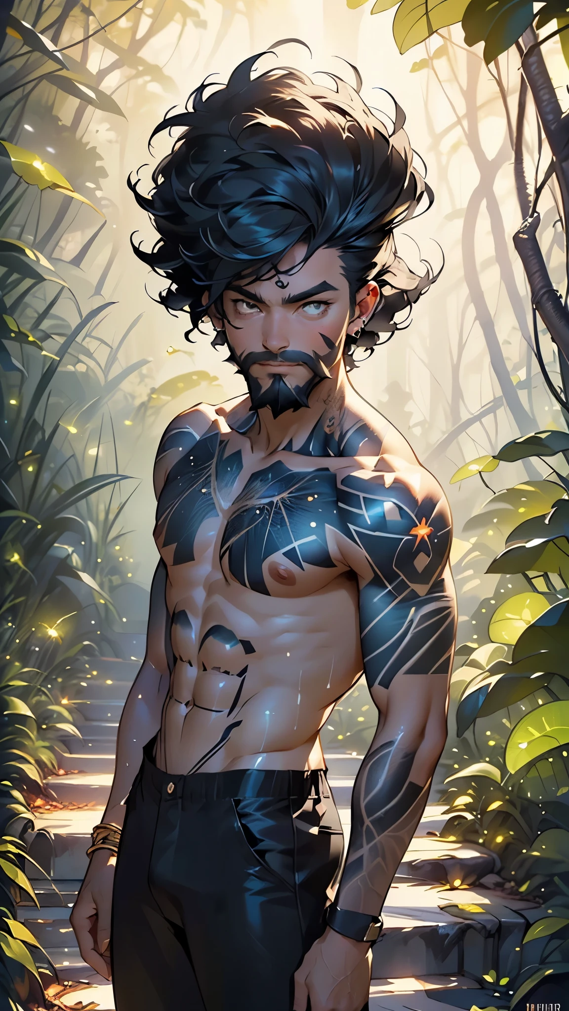You can create an image of a handsome young man with a fine face, clear skin, black hair, barba, black gala dress, junto a una mujer de clear skin, Curly hair, elegantly dressed in white
