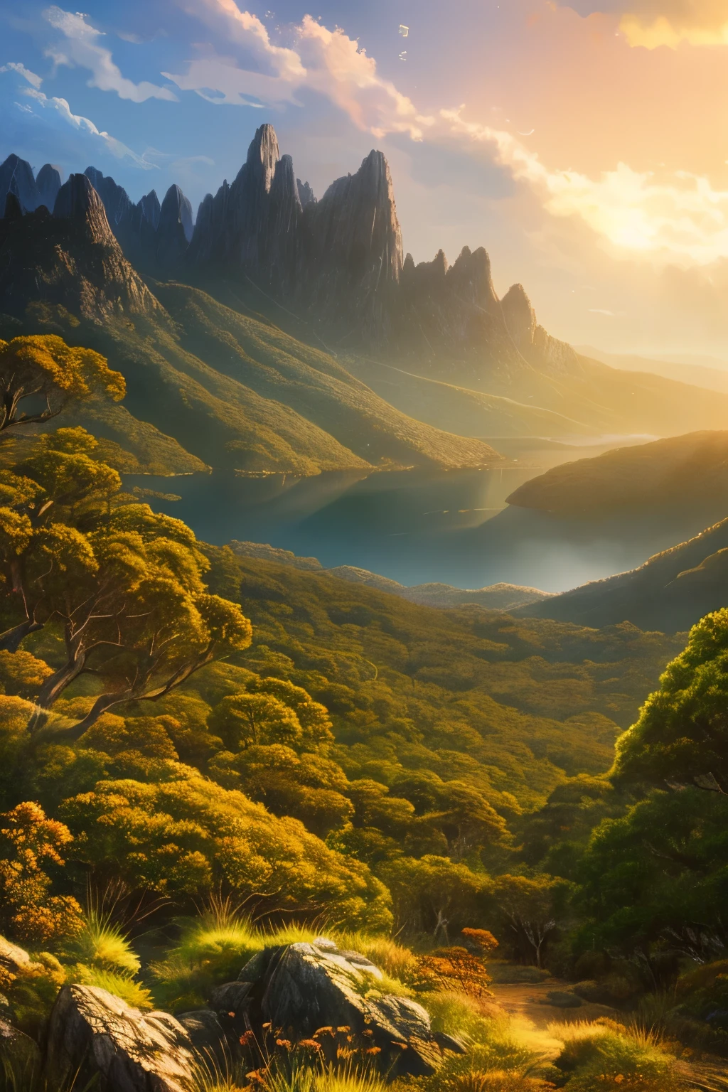 A highly detailed anime illustration, Tasmania Cradle Mountain 
landscape,
vintage, dreamy,  drawing, trending on artstation, UHD, (((by Quentin de Warren))):1.8, atmosphere, luminosity