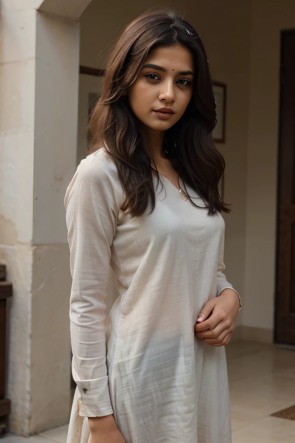((best quality)), ((masterpiece)), (detailed), create a beautiful Indian girl with grey eyes wearing salwar kameez