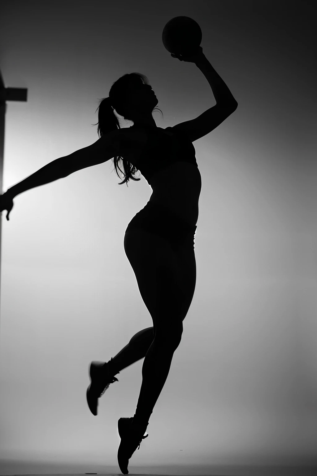 Sketch, silhouette of a body in motion, jumping in the air, sport, basketball