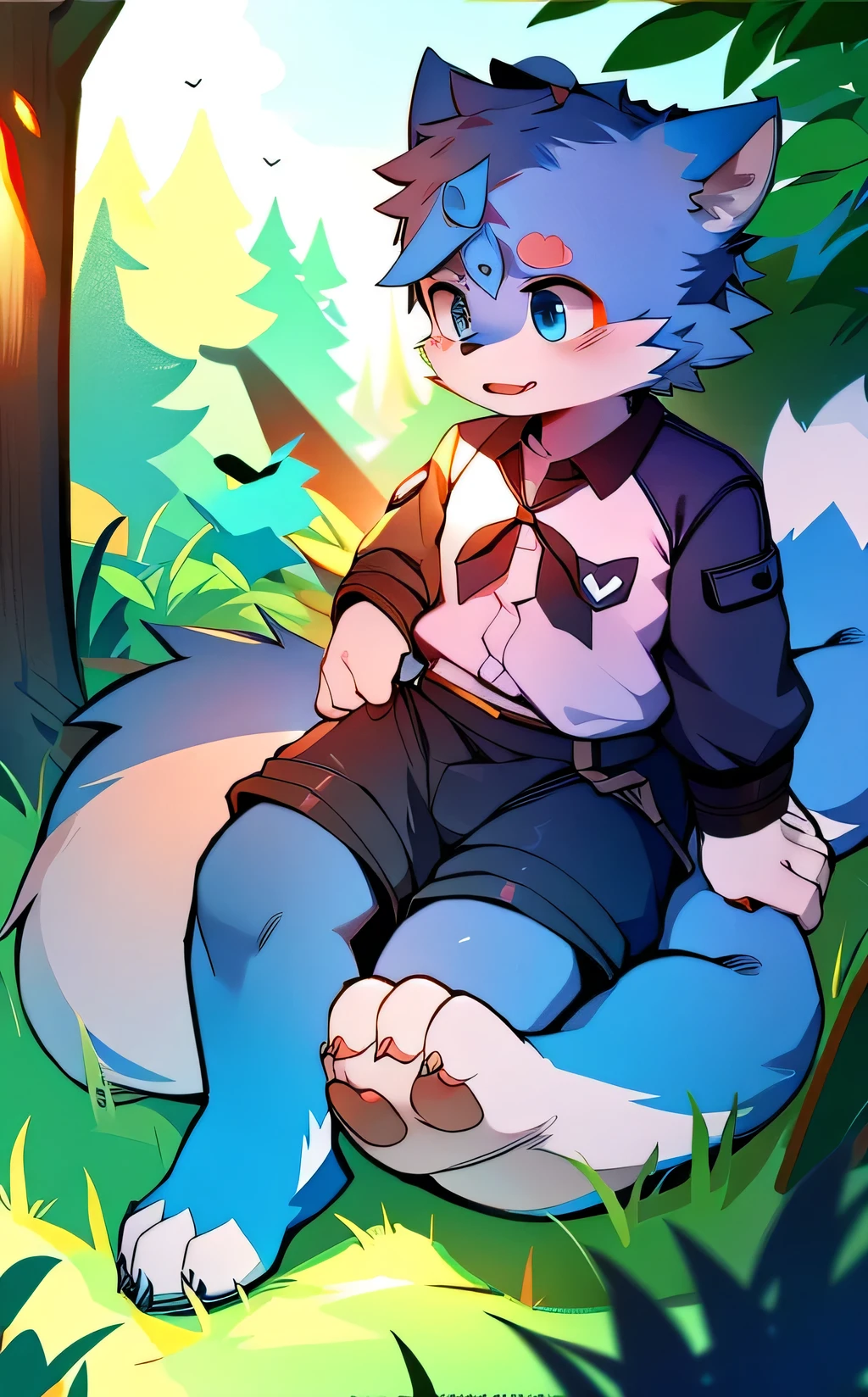 Blue fur, Canine, fox motif, boy, uniform, 