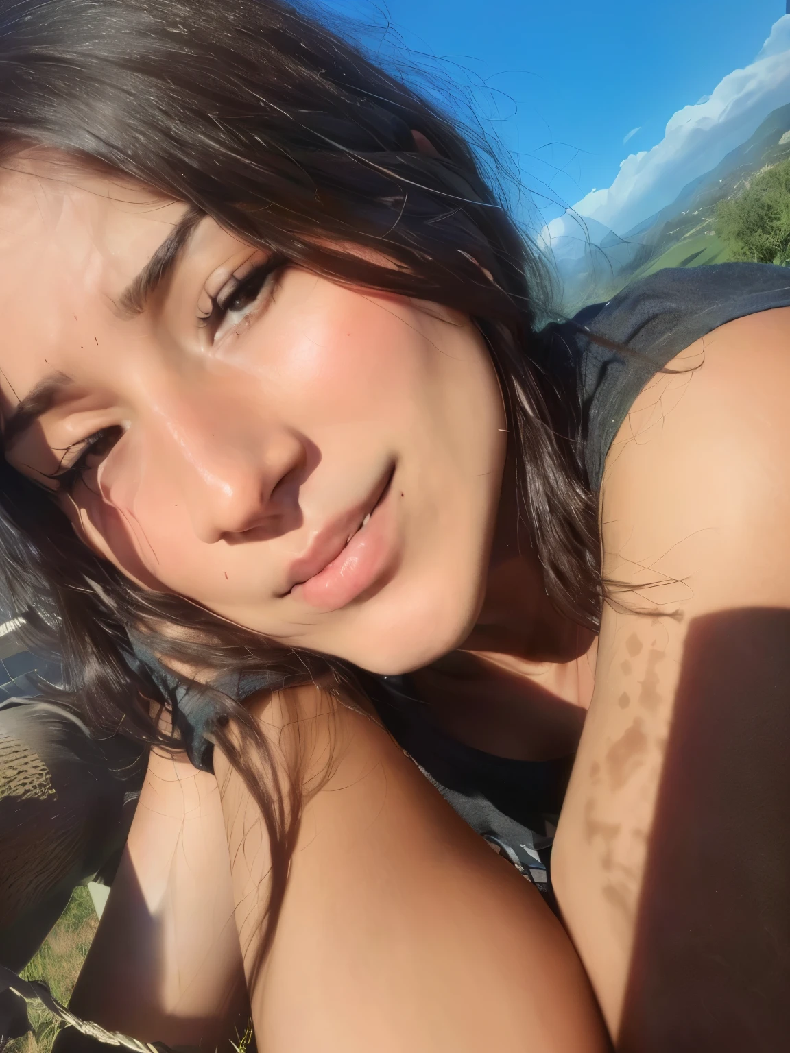 mujer araffed tirada en el suelo con su brazo alrededor, sin blusa, mostrando sus senos