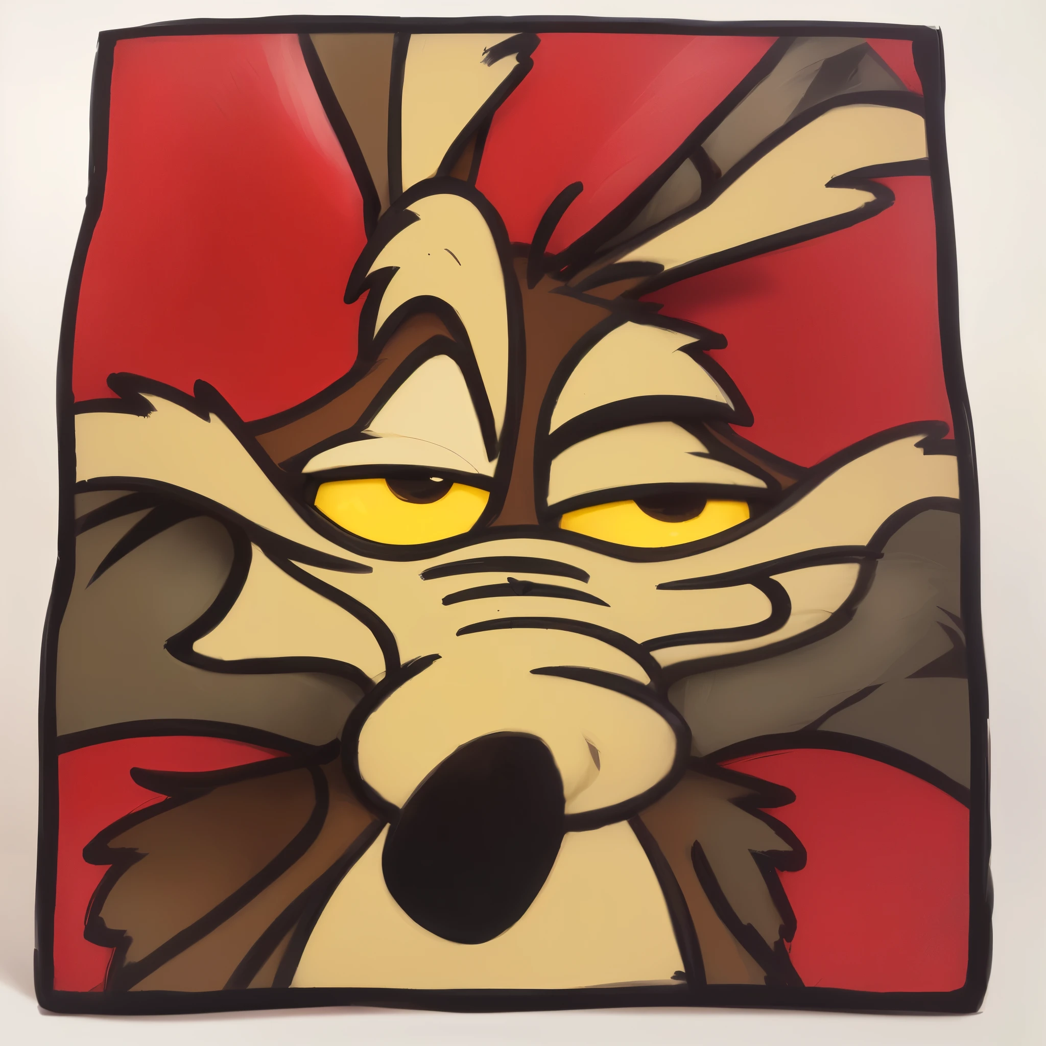 a close up of a cartoon character on a red background, “portrait of a cartoon animal, looney Tunes stylized furry, portrait of a bugs bunny, furry mawshot art, retarded wolf portrait, anthropomorphic coyote male, cartoon digital painting, furry character portrait, , 4 k hd fur face!!!, shaded animation cel