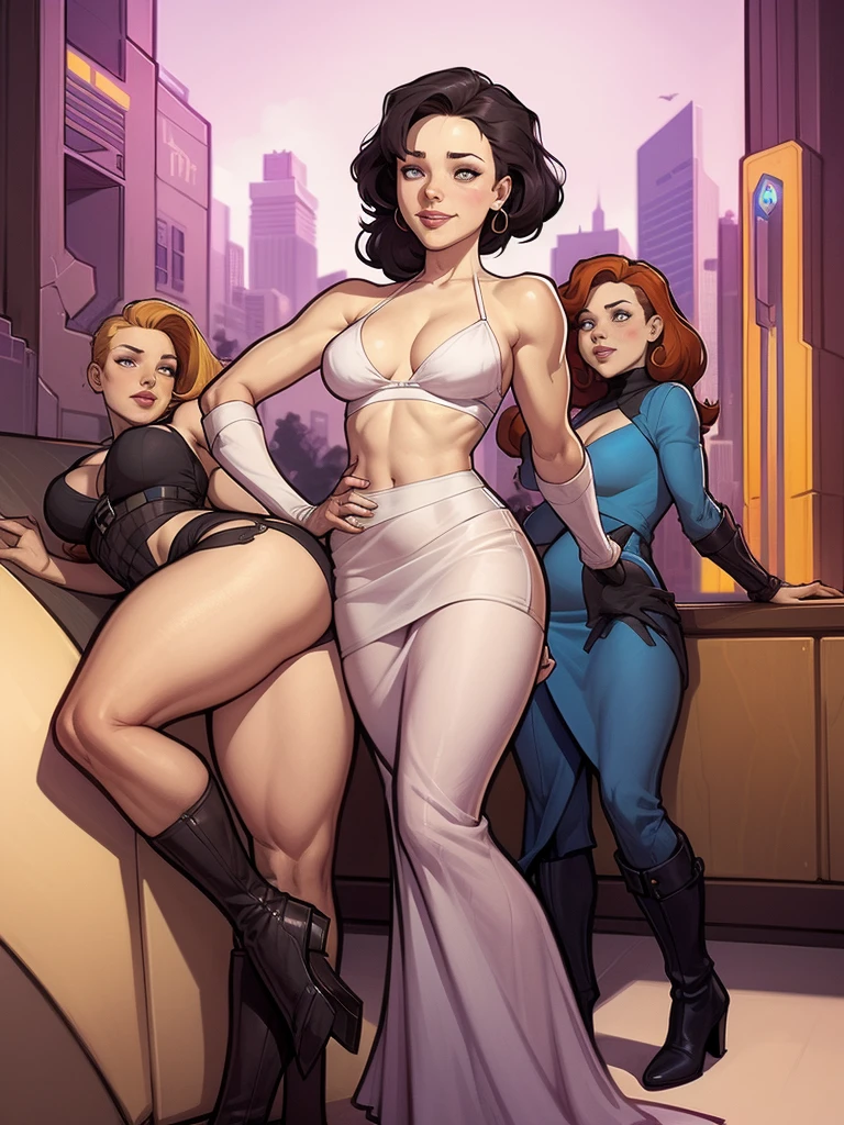 Estilo J. Scott Campbell Rachel McAdams sheet sorriso feliz Personagem Lara croft imagem de corpo inteiro desenho animado de uma mulher .cartoon style illustration, estilo de arte dos desenhos animados, estilo de arte dos desenhos animados, digital illustration style, design de personagens altamente detalhado, arte digital detalhada fofa, City fan art, Design de personagens de retrato, beautiful digital illustration, retrato de alta qualidade, Arte em quadrinhos, mulher jovem. expression of sexual desire a woman in a bikini and an arafa woman in a white dress and black boots posing for a photo, Amoranto as a supervillain, like a retro futuristic heroine, Alena Aenami e Artgerm, perfect android girl, Moira de Overwatch, amoranto, advertising cosplay, as a retrofuturistic heroine, science fiction woman, mais conhecido como amoranto