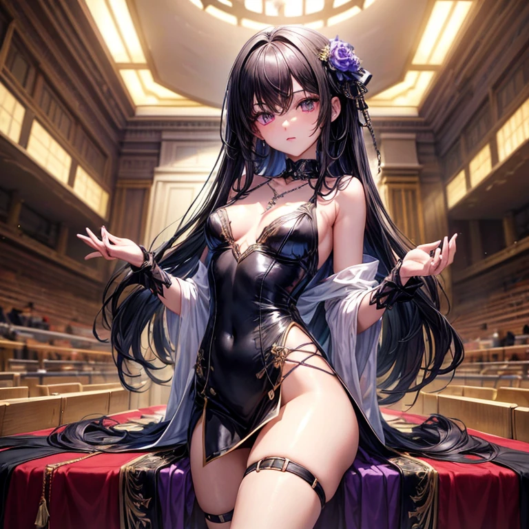 (Promising Idol)
(Best Quality: 1.2)
(Super Detail)
1 girl
Long, sleek black hair
School setting
Library AI ambiance
Please spread your legs wide on the table,
Purple eyes, 15 years old,
Slender legs,
Seraph costume, Necklace Paired,
Blue Collar, Blush Lashes,
With bangs, Small breasts, Perfect hands,
Hand Detail, Fixed Fingers,
Looking directly at the audience,
Top-Quality, Rich details,
Perfect image Quality, Masterpiece,
Highest Quality, High Resolution,
One girl